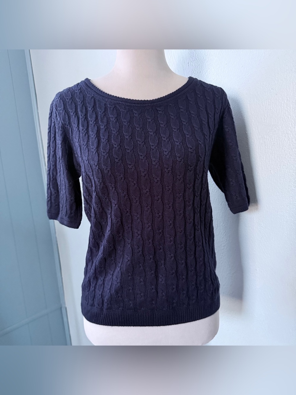 Ravella Cassandra Blue Silk Cashmere Pullover Short Sleeve Top Sz  XS
